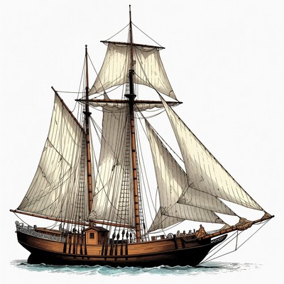 Sailing Ship with Crew