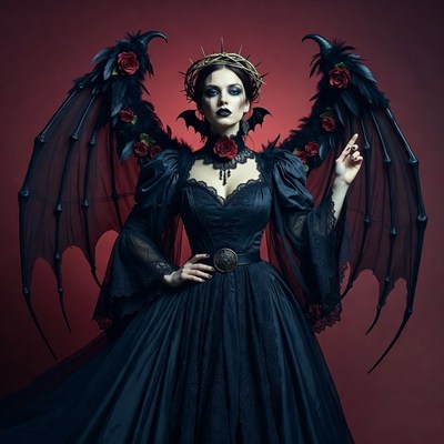 Gothic woman with bat wings and roses