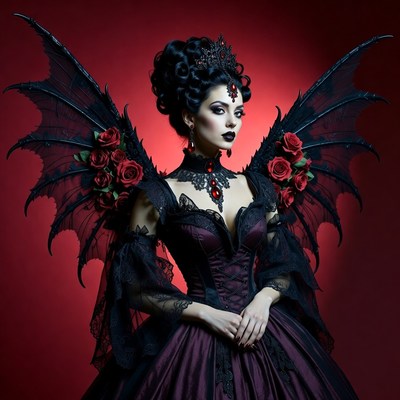Gothic Vampire Woman with Bat Wings