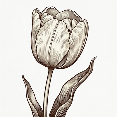 Engraved White Tulip Flower