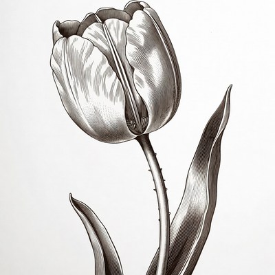 Engraved Tulip Flower Illustration