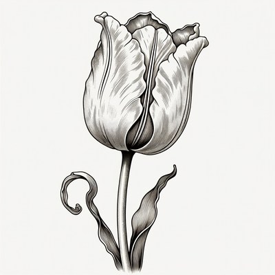 Line drawing tulip flower