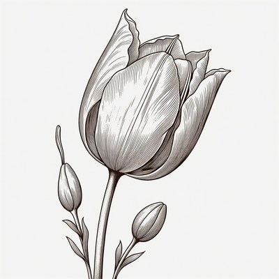 Line Art Tulip with Buds
