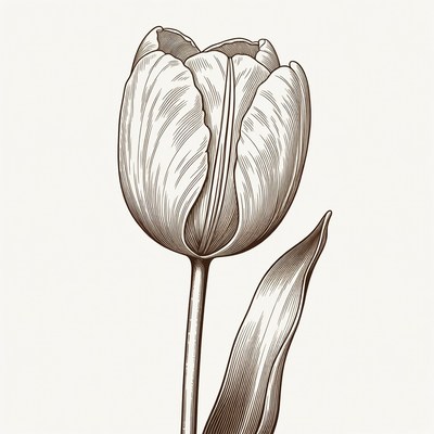 Engraved White Tulip Flower