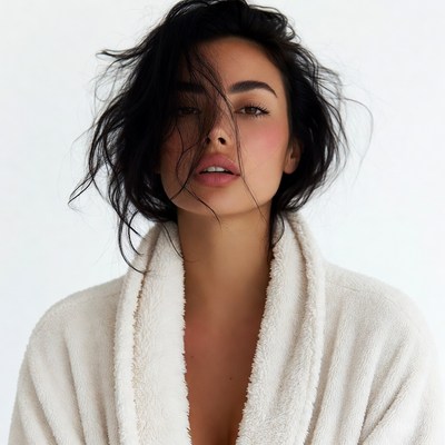 Beautiful woman in white bathrobe