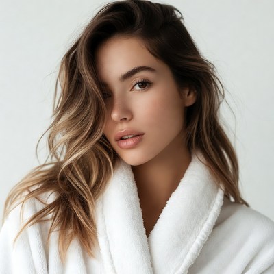 Beautiful woman in white bathrobe