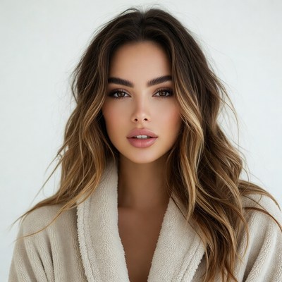 Beautiful woman in white bathrobe