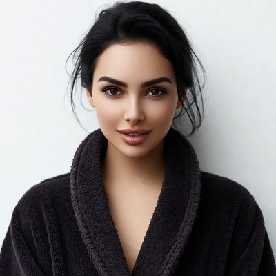 Beautiful woman in black bathrobe