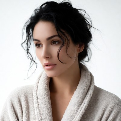 Beautiful woman in white bathrobe