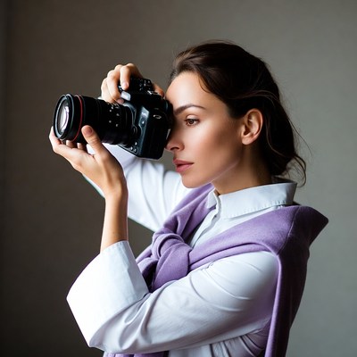 Woman looking through camera lens