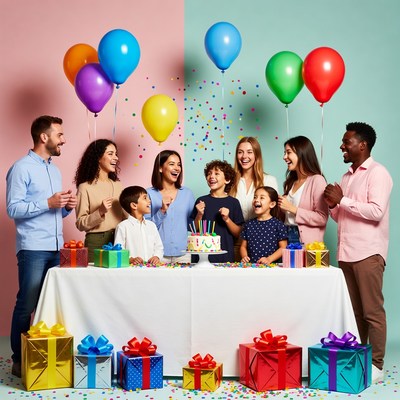 Diverse family celebrating birthday party
