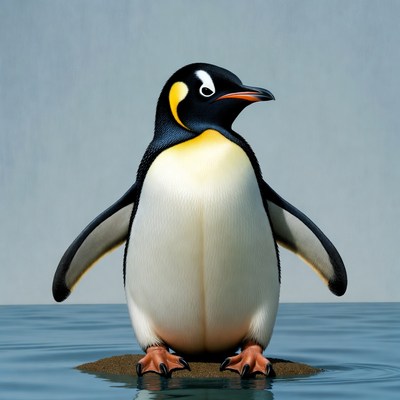 Cartoon Emperor Penguin on Ice Floe