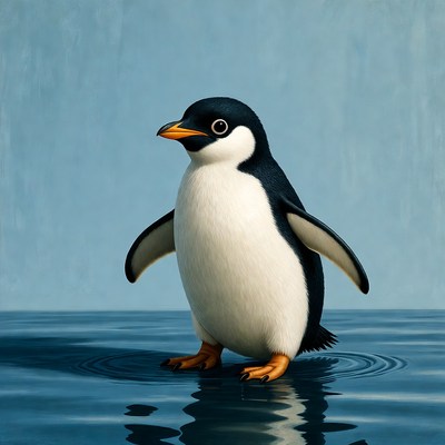 Cute baby penguin standing in water