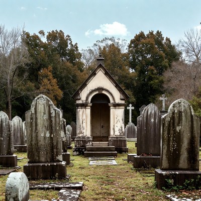 Old Mausoleum in Autumn Cemetery
