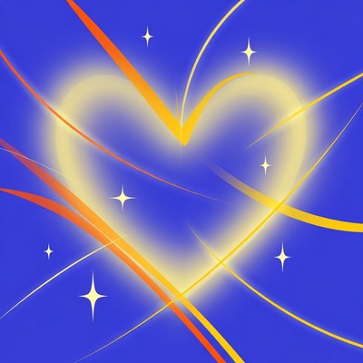 Glowing Heart with Stars on Blue
