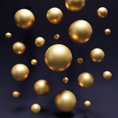 Floating Golden Spheres on Dark Background