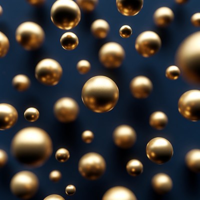 Floating Golden Spheres on Blue Background