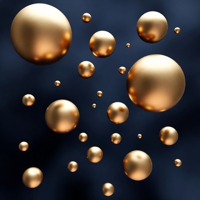 Golden spheres floating on navy background