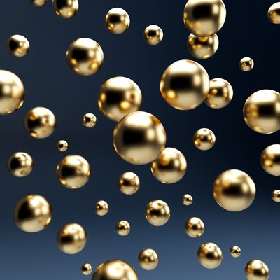 Floating Golden Spheres on Dark Background