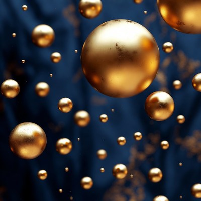 Floating Golden Spheres on Blue Background