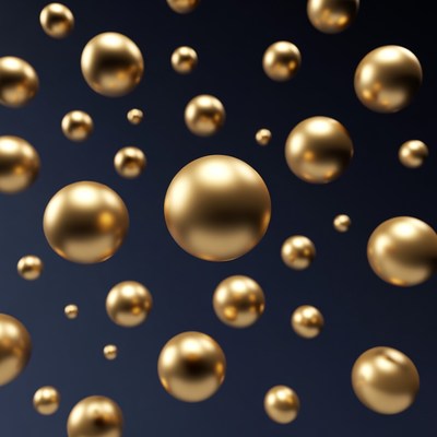 Floating Golden Spheres on Dark Background