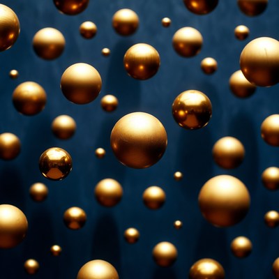 Floating Golden Spheres on Blue