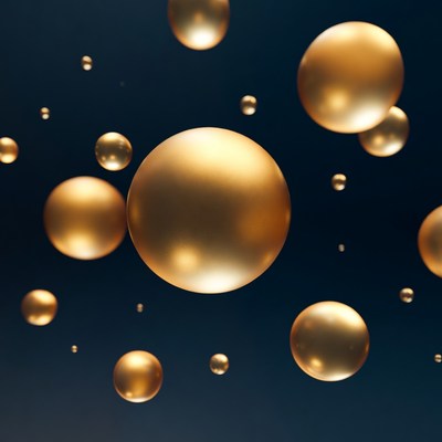 Floating Golden Spheres on Dark Background