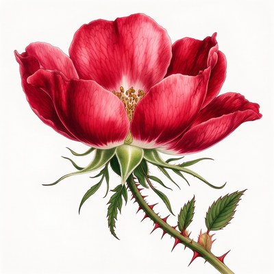 Red Rose Flower with Stem