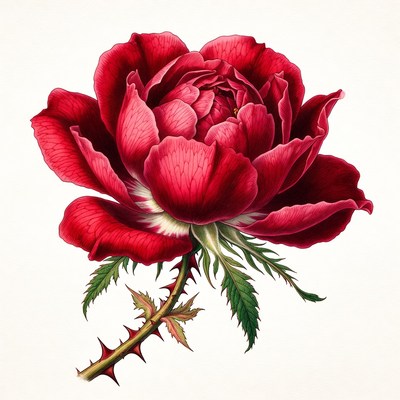 Red Peony Flower with Stem