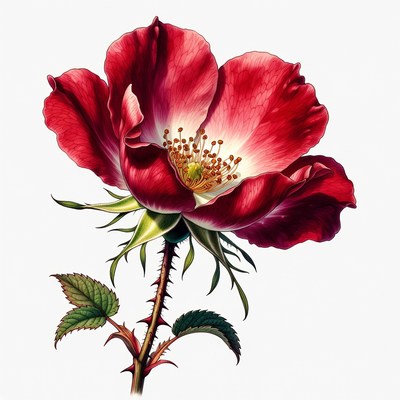 Red Rose Flower with Stem