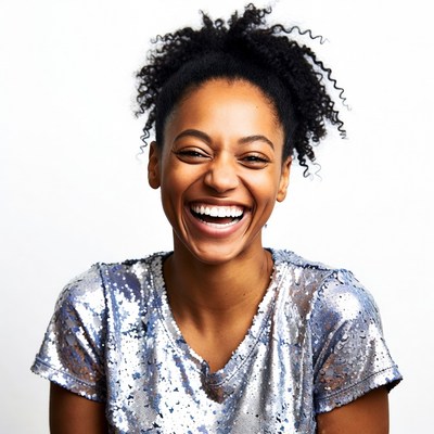 African-American woman laughing joyfully