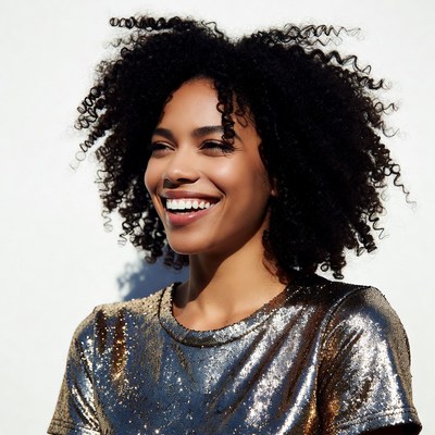 Smiling woman with curly hair
