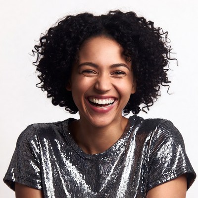 Smiling woman with curly hair