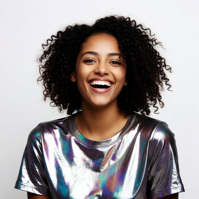 Smiling African-American woman in shiny top