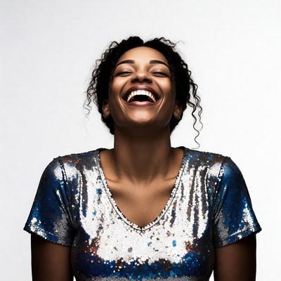 African-American woman laughing joyfully