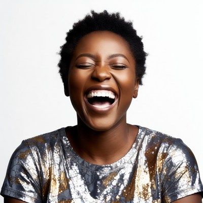 African-American woman laughing joyfully
