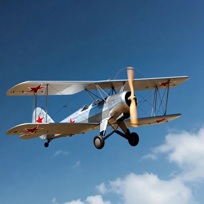 Soviet Biplane Flying in Sky