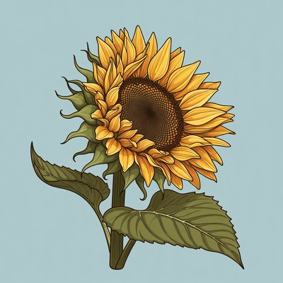 Sunflower illustration on blue background