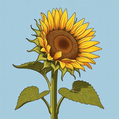 Sunflower illustration on blue background
