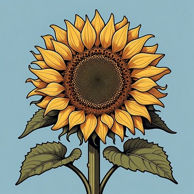 Illustrated sunflower on blue background