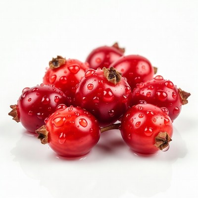 Dewy Red Berries on White Background