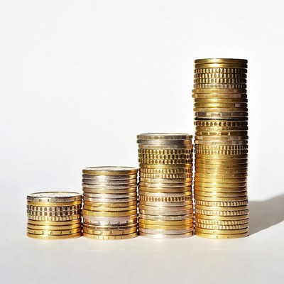 Stacks of Gold and Silver Coins