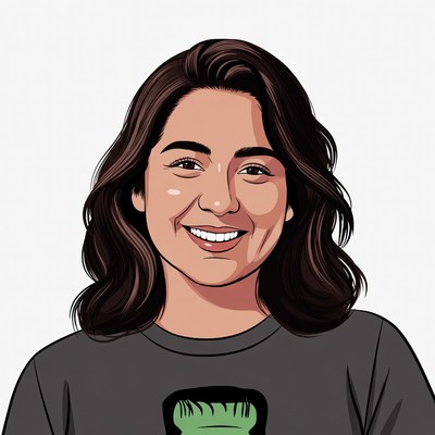 Smiling woman with green logo shirt