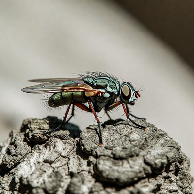 Colorful Green Fly on Rock