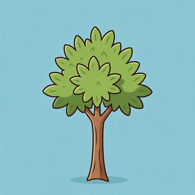 Cartoon Green Tree on Blue Background