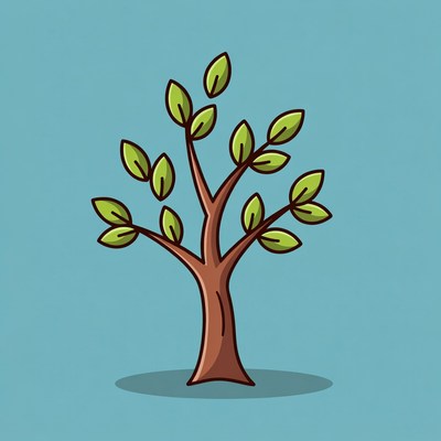 Cartoon Tree on Blue Background