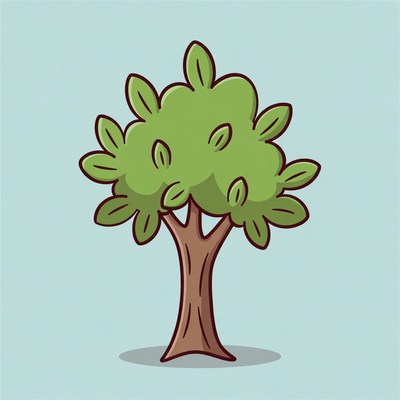 Cartoon Green Tree on Blue Background