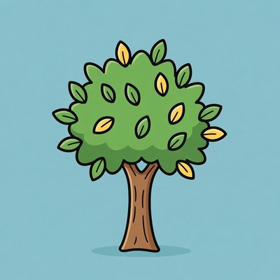 Cartoon Tree with Green and Yellow Leaves