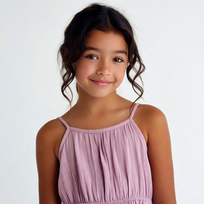 Smiling mixed-race girl in pink dress