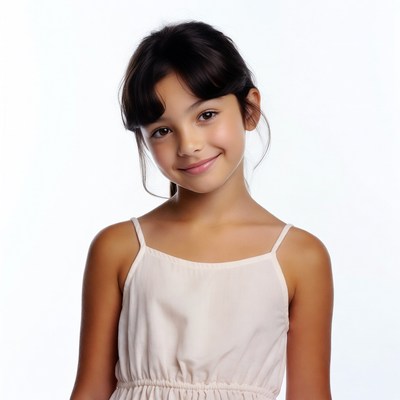 Smiling Asian girl in white dress